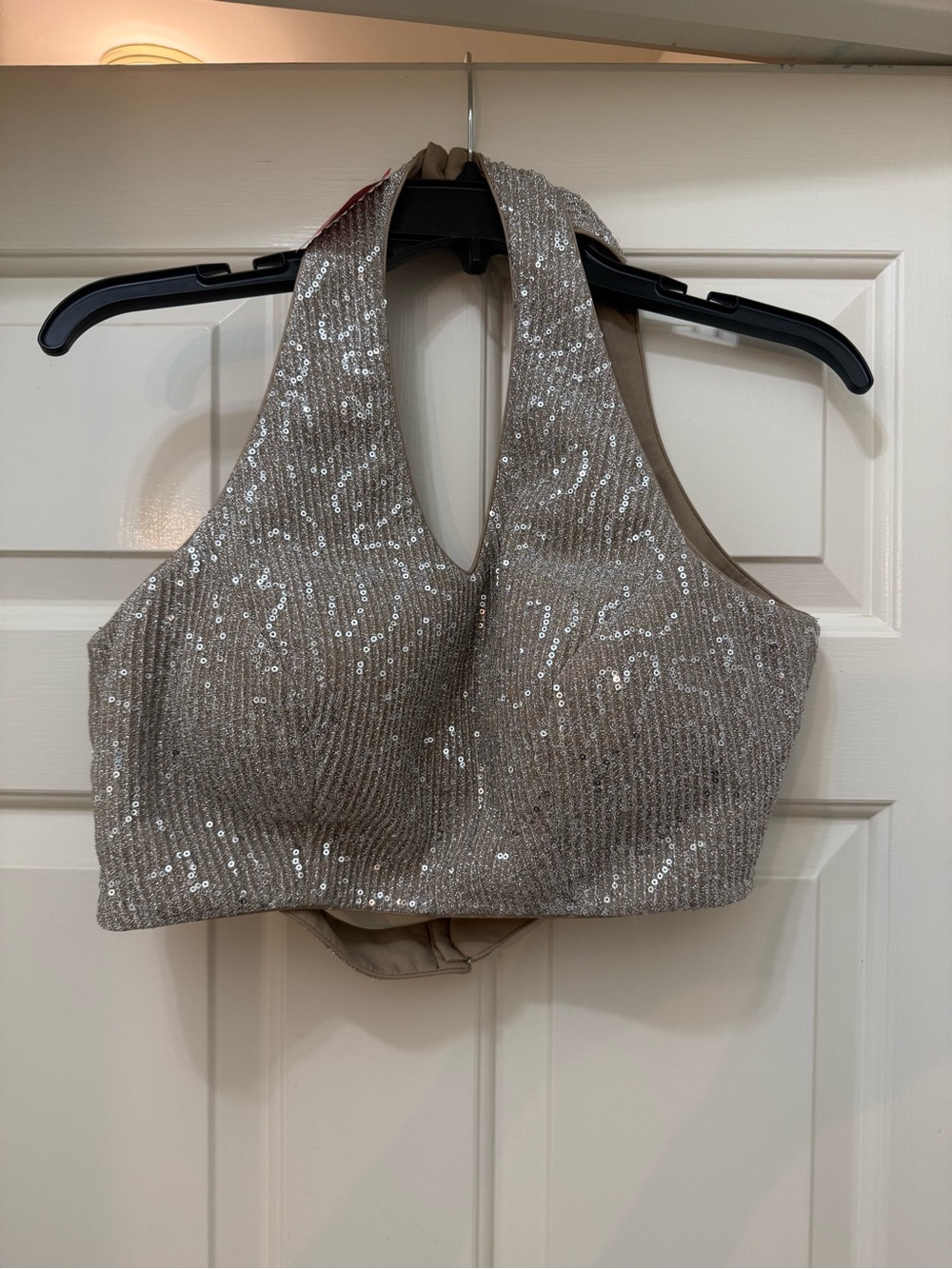 Sequin Halter blouse in Shimmery Taupe